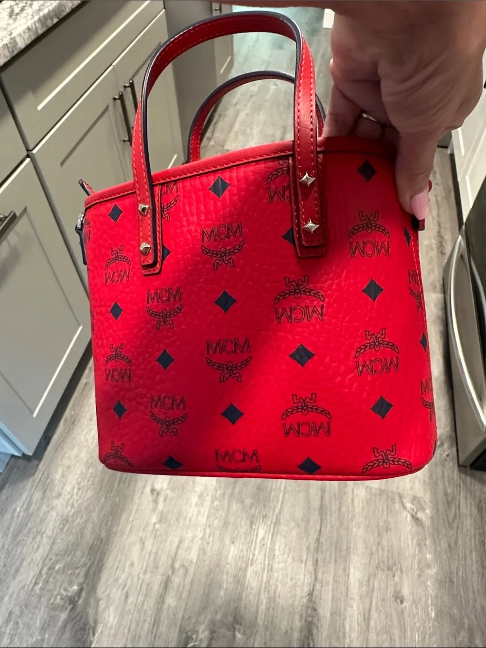 MCM Red Visetos Mini Crossbody Tote